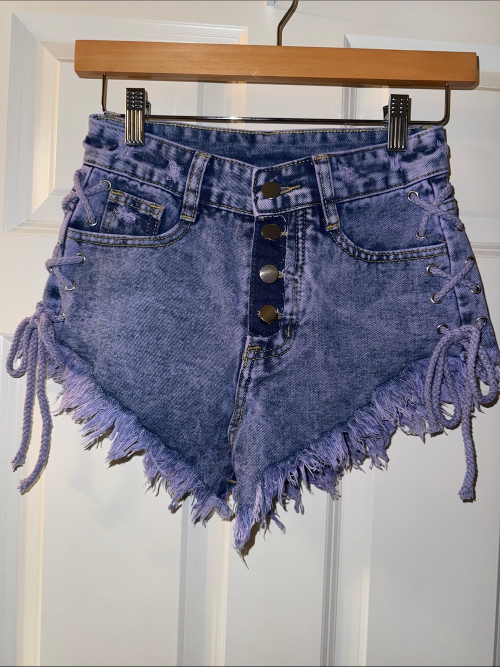 NWOT- Goth n’ Rock Frayed High-Waist Purple/ pink tinted Denim Short Shorts